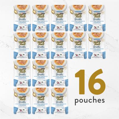 Show full view: Fancy Feast Classic Broths with Tuna, Anchovies & Whitefish Supplemental Wet Cat Food Pouches, 1.4-oz pouch, case of 16 slide 8 of 11
