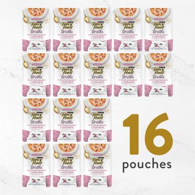 Show full view: Fancy Feast Classic Broths with Wild Salmon & Vegetables Supplemental Wet Cat Food Pouches, 1.4-oz pouch, case of 16 slide 8 of 11