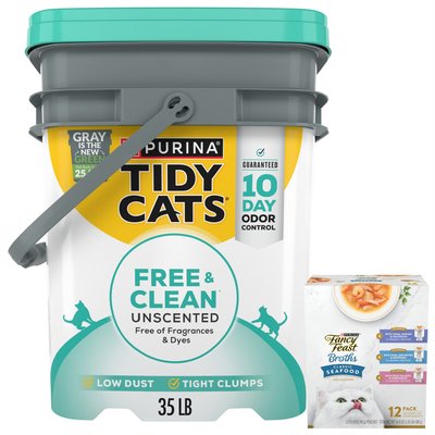 Fancy Feast Fancy Feast Classic Collection Broths Variety Pack Complement Wet Food + Tidy Cats Free & Clean Unscented Clumping Clay Cat Litter