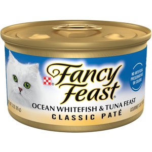 Fancy Feast Classic Ocean Whitefish & Tuna Feast Wet Cat Food, 3-oz can, case of 24