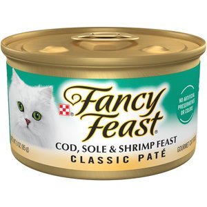Fancy Feast Classic Pate Cod, Sole & Shrimp Feast Canned Cat Food, 3-oz, case of 24