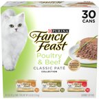 Fancy Feast Classic Poultry & Beef Pate Collection Feast Variety Pack Wet Cat Food, 3-oz can, case of 30