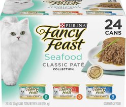 Fancy Feast Classic Seafood Feast Variety Pack Canned Food + American Journey Landmark Broths Seafood Variety Pack Wet Cat Food Complement Pouches slide 2 of 9