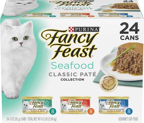 Show full view: Fancy Feast Classic Seafood Feast Variety Pack Canned Food + American Journey Landmark Broths Seafood Variety Pack Wet Cat Food Complement Pouches slide 2 of 9
