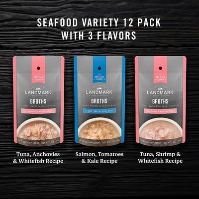 Show full view: Fancy Feast Classic Seafood Feast Variety Pack Canned Food + American Journey Landmark Broths Seafood Variety Pack Wet Cat Food Complement Pouches slide 7 of 9