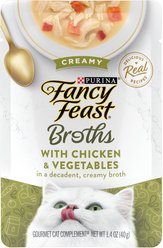 Fancy Feast Creamy Broths with Chicken & Vegetables Supplemental Wet Cat Food Pouches, 1.4-oz, case of 16