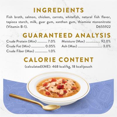Show full view: Fancy Feast Creamy Broths with Wild Salmon & Whitefish Supplemental Wet Cat Food Pouches, 1.4-oz pouch, case of 16 slide 5 of 11
