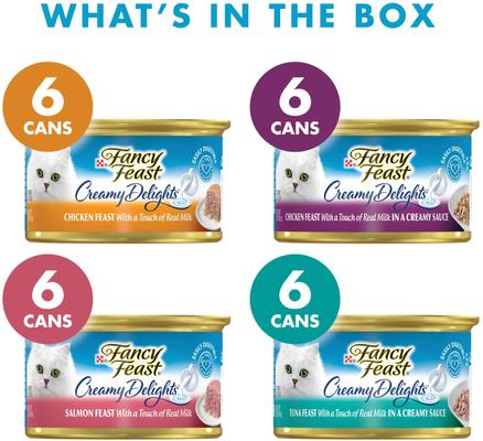 Show full view: Fancy Feast Creamy Delights Variety Pack Canned Cat Food, 3-oz can, bundle of 72  slide 3 of 12