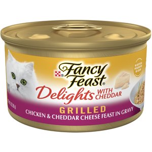 Fancy Feast Delights with Cheddar Grilled Chicken & Cheddar Cheese Feast in Gravy Canned Cat Food, 3-oz, case of 24