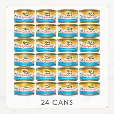 Show full view: Fancy Feast Delights with Cheddar Grilled Tuna & Cheddar Cheese Feast in Gravy Canned Cat Food, 3-oz, case of 24 slide 3 of 11