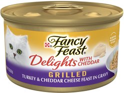 Fancy Feast Delights with Cheddar Grilled Turkey & Cheddar Cheese Feast in Gravy Canned Cat Food, 3-oz, case of 24