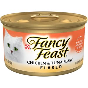 Fancy Feast Flaked Chicken & Tuna Feast Wet Cat Food, 3-oz can, case of 24