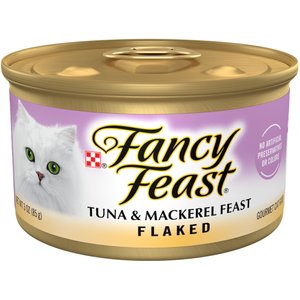 Fancy Feast Flaked Tuna & Mackerel Feast Wet Cat Food, 3-oz can, case of 24