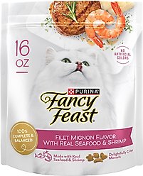 Fancy Feast Gourmet Filet Mignon Flavor with Real Seafood & Shrimp Dry Cat Food, 16-oz, case of 4