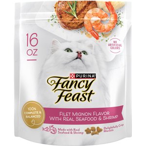 Fancy Feast Gourmet Filet Mignon Flavor with Real Seafood & Shrimp Dry Cat Food, 16-oz, case of 4