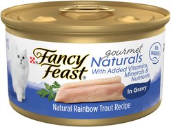 Fancy Feast Gourmet Naturals Natural Rainbow Trout Recipe In Gravy Canned Cat Food, 3-oz can, case of 12