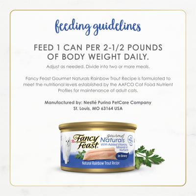 Show full view: Fancy Feast Gourmet Naturals Natural Rainbow Trout Recipe In Gravy Canned Cat Food, 3-oz can, case of 12 slide 9 of 12