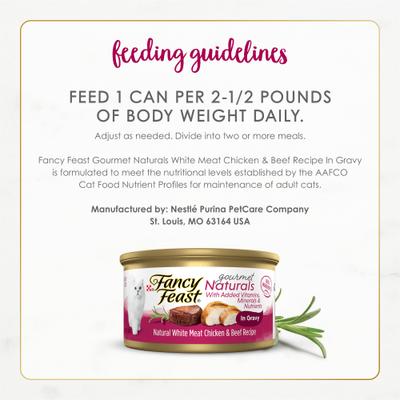Show full view: Fancy Feast Gourmet Naturals Natural White Meat Chicken & Beef Recipe In Gravy Canned Cat Food, 3-oz can, case of 12 slide 9 of 11