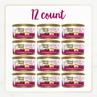Show full view: Fancy Feast Gourmet Naturals Natural White Meat Chicken & Beef Recipe In Gravy Canned Cat Food, 3-oz can, case of 12 slide 3 of 11