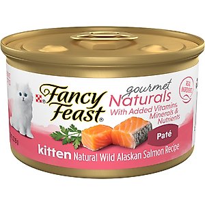 Fancy Feast Gourmet Naturals Natural Wild Alaskan Salmon Recipe Grain-Free Pate Kitten Canned Cat Food, 3-oz can, case of 12