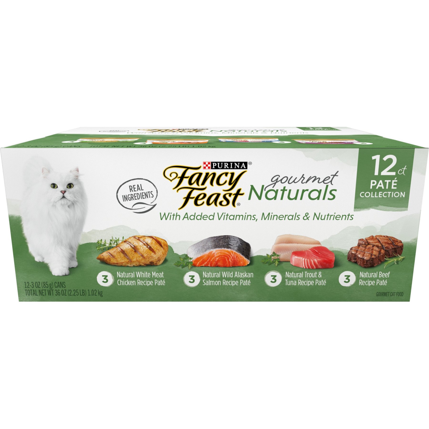 Fancy Feast Gourmet Naturals Pate Variety Pack Canned Cat Food, 3-oz, case of 12