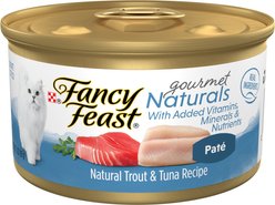 Fancy Feast Gourmet Naturals Trout & Tuna Recipe Pate Canned Cat Food, 3-oz, case of 12