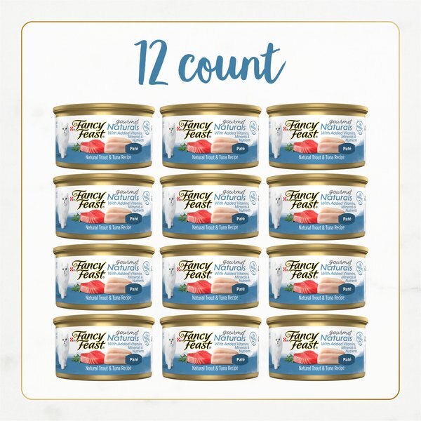 Fancy Feast Gourmet Naturals Trout & Tuna Recipe Pate Canned Cat Food, 3-oz, case of 12