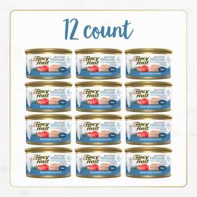 Show full view: Fancy Feast Gourmet Naturals Trout & Tuna Recipe Pate Canned Cat Food, 3-oz, case of 12 slide 3 of 11