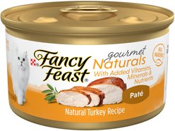 Fancy Feast Gourmet Naturals Turkey Recipe Pate Canned Cat Food, 3-oz can, case of 12