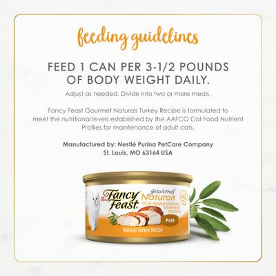 Show full view: Fancy Feast Gourmet Naturals Turkey Recipe Pate Canned Cat Food, 3-oz can, case of 12 slide 9 of 12