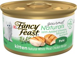 Fancy Feast Gourmet Naturals White Meat Chicken Recipe Grain-Free Pate Kitten Canned Cat Food, 3-oz can, case of 12