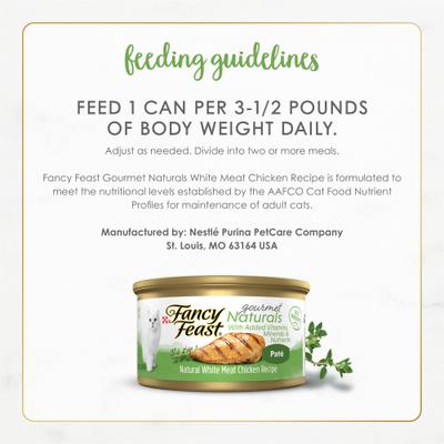 Show full view: Fancy Feast Gourmet Naturals White Meat Chicken Recipe Pate Canned Cat Food, 3-oz, case of 12 slide 7 of 11