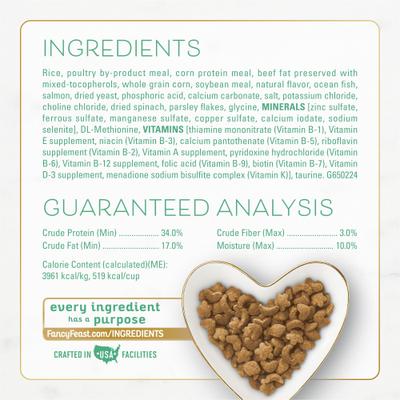 Show full view: Fancy Feast Gourmet Ocean Fish & Salmon & Accents of Garden Greens Dry Cat Food, 12-lb bag slide 7 of 12