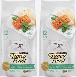 Fancy Feast Gourmet Ocean Fish & Salmon & Accents of Garden Greens Dry Cat Food, 24-lb bundle