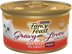 Fancy Feast Gravy Lovers Beef Feast Pate Wet Cat Food, 3-oz can, case of 24
