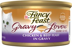 Fancy Feast Gravy Lovers Chicken & Beef Feast in Grilled Chicken Flavor Gravy Canned Cat Food, 3-oz, case of 24