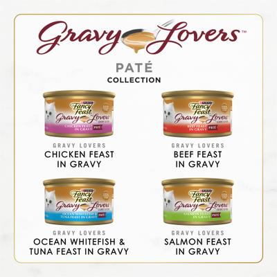 Show full view: Fancy Feast Gravy Lovers Feast Pate Variety Pack Wet Cat Food, 3-oz can, case of 24 slide 3 of 10