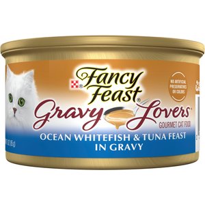 Fancy Feast Gravy Lovers Ocean Whitefish & Tuna Feast in Sauteed Seafood Flavor Gravy Canned Cat Food, 3-oz, case of 24