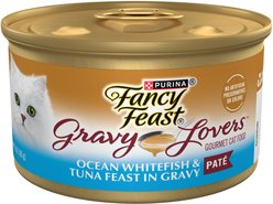 Fancy Feast Gravy Lovers Ocean Whitefish & Tuna Feast Pate Wet Cat Food, 3-oz can, case of 24