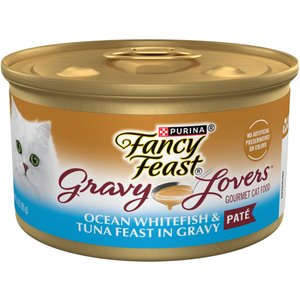 Fancy Feast Gravy Lovers Ocean Whitefish & Tuna Feast Pate Wet Cat Food, 3-oz can, case of 24
