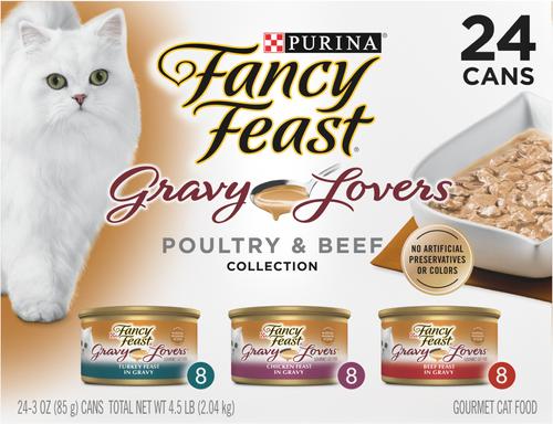 Show full view: Fancy Feast Gravy Lovers Poultry & Beef Feast Canned Food, 3-oz, case of 24 + Appetizers Light Meat Tuna with a Scallop Topper Cat Treats slide 6 of 10