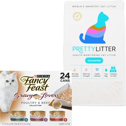 Fancy Feast Gravy Lovers Poultry & Beef Feast Variety Pack Canned Food, 3-oz, case of 24 + PrettyLitter Cat Litter