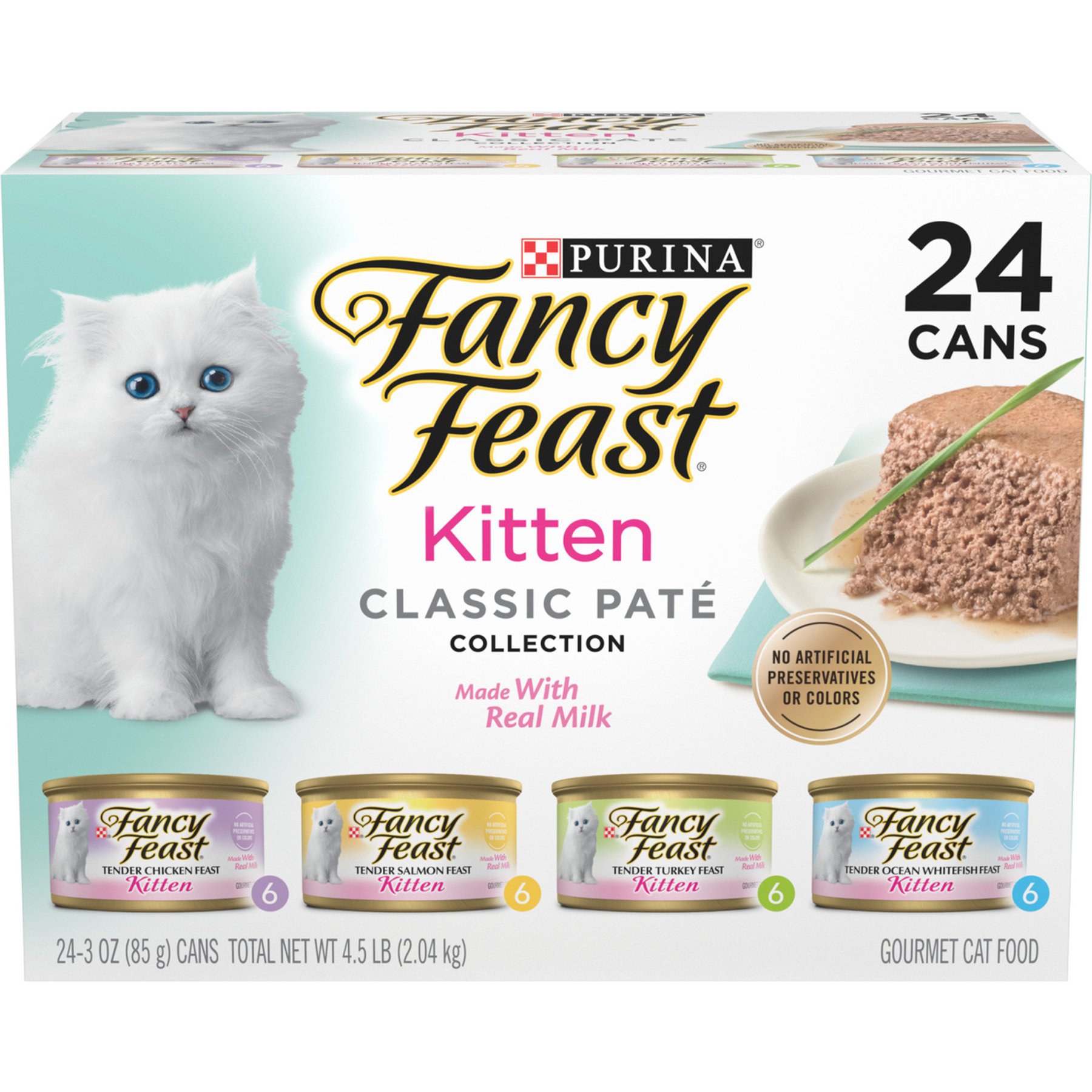 Fancy Feast Kitten Classic Pate Tender Poultry & Fish Variety Pack Canned Wet Cat Food, 3-oz can, bundle of 72