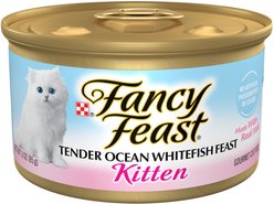 Fancy Feast Kitten Tender Ocean Whitefish Feast Canned Cat Food, 3-oz, case of 24