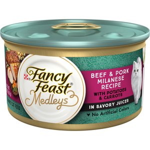 Fancy Feast Medleys Beef & Pork Milanese with Carrots & Potatoes in Savory Juices Wet Cat Food, 3-oz can, case of 24