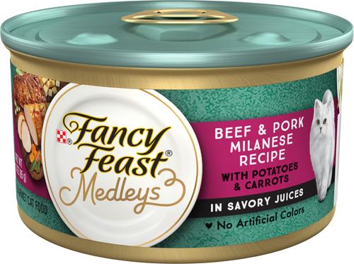 Show full view: Fancy Feast Medleys Beef & Pork Milanese with Carrots & Potatoes in Savory Juices Wet Cat Food, 3-oz can, case of 24 slide 1 of 11