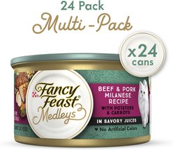 Fancy Feast Medleys Beef & Pork Milanese with Carrots & Potatoes in Savory Juices Wet Cat Food, 3-oz can, case of 24 slide 2 of 8