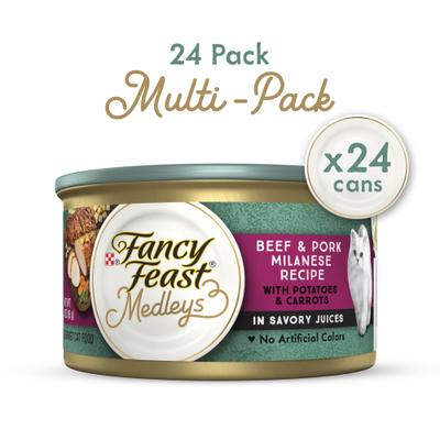 Show full view: Fancy Feast Medleys Beef & Pork Milanese with Carrots & Potatoes in Savory Juices Wet Cat Food, 3-oz can, case of 24 slide 3 of 11