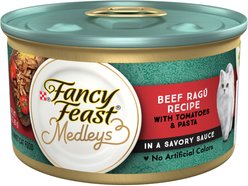 Fancy Feast Medleys in Gravy Beef Ragu Recipe with Tomatoes & Pasta in a Savory Sauce Wet Cat Food, 3-oz can, case of 24