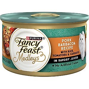 Fancy Feast Medleys Pork Barbacoa with Rice, Tomatoes & Carrots in Savory Juices Wet Cat Food, 3-oz can, case of 24